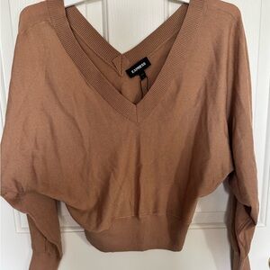 Express Brown V-Neck Sweater with Dolman Sleeves